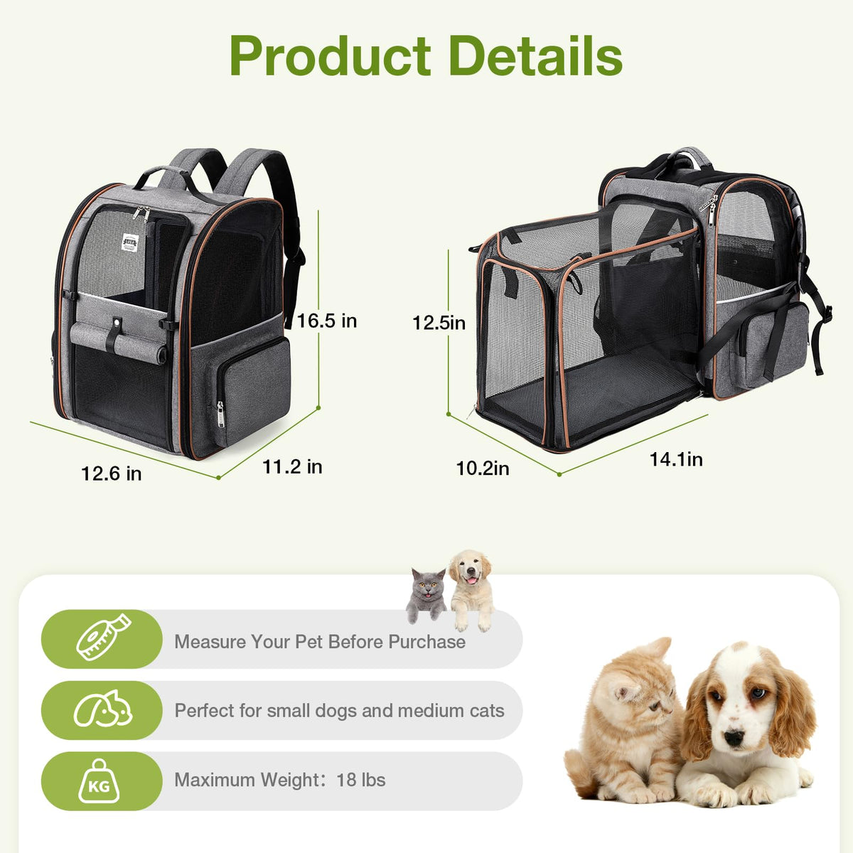Expandable Cat Carrier Backpack with Sun Shade G8854