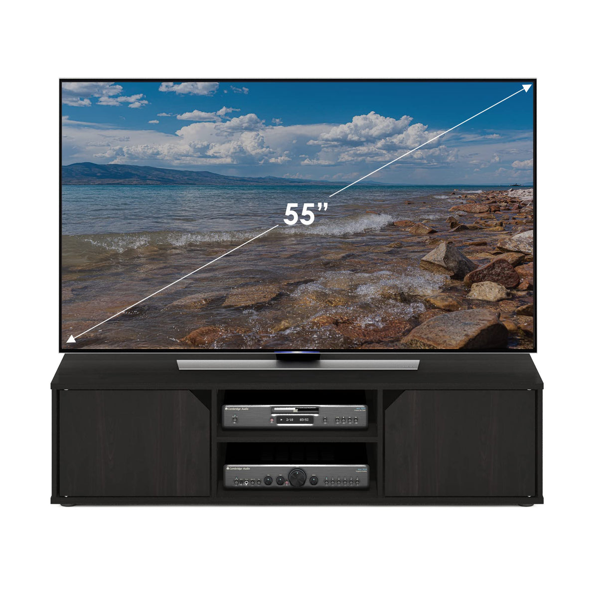 Espresso 2-Tier TV Stand with Open Shelf and Door Cabinets S7349