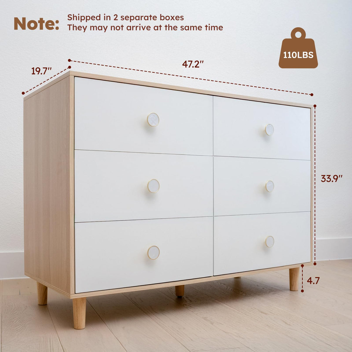 White 6 Drawer Baby Dresser N231