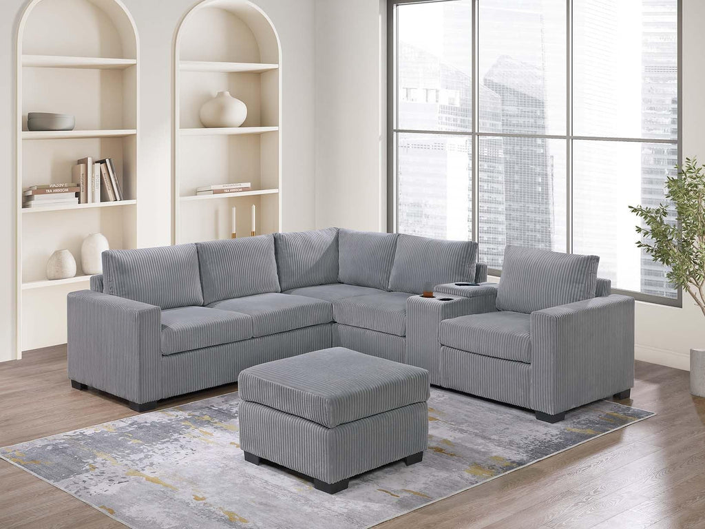 Light Gray Corduroy 4pc Sectional Sofa Set L9625