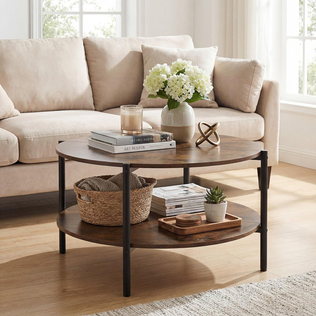 Round 2-Tier Coffee Table with Storage Shelf P682