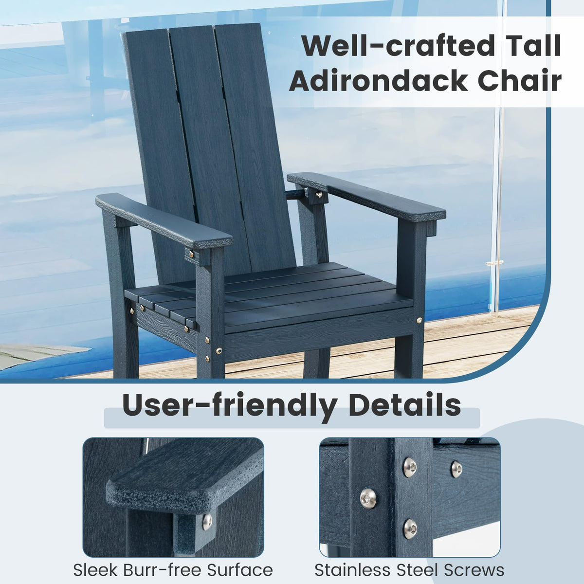 52” Tall HDPE Adirondack Chair Set of 4 Navy U1068