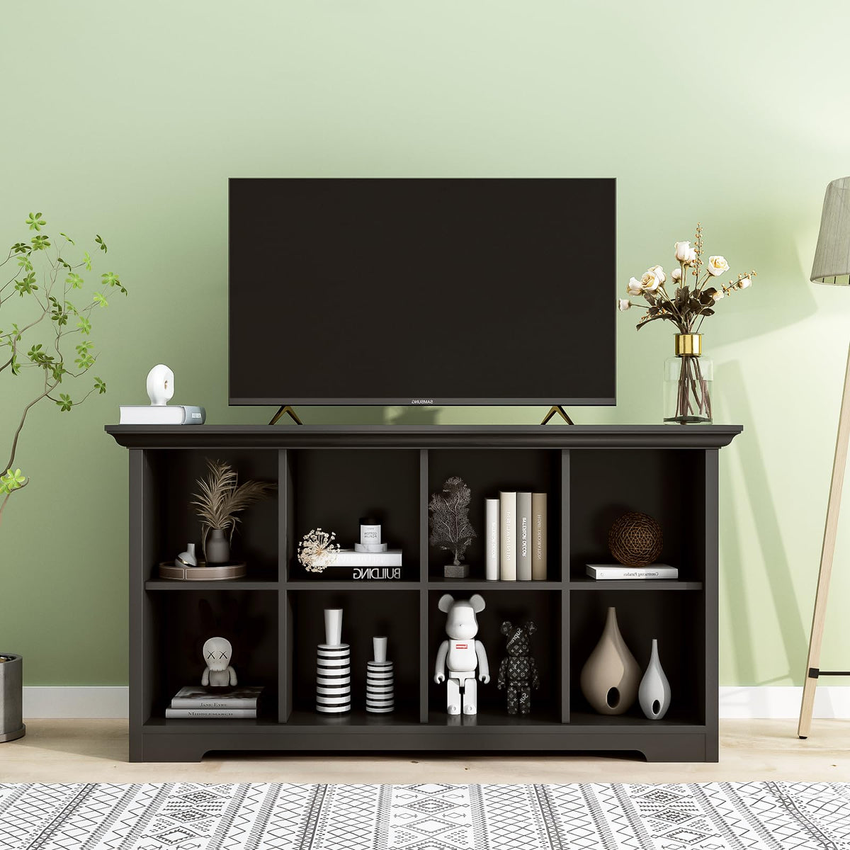 Black 8-Cube Open Bookcase with 2-Tier Low Cabinet P46380
