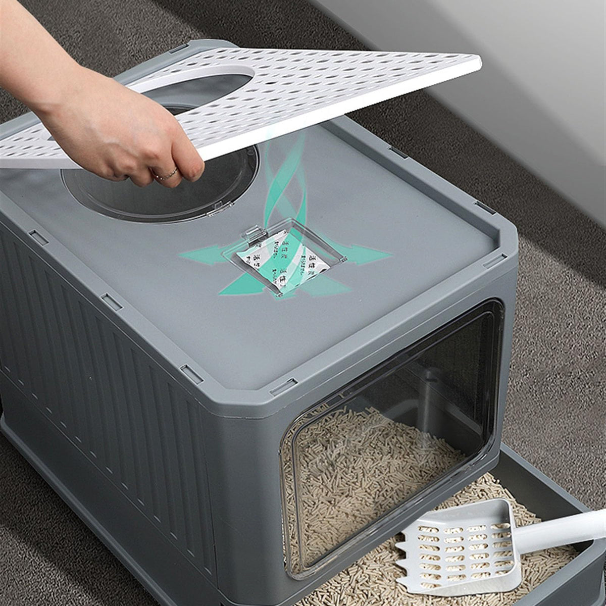 Foldable Enclosed Cat Litter Box with Lid N101