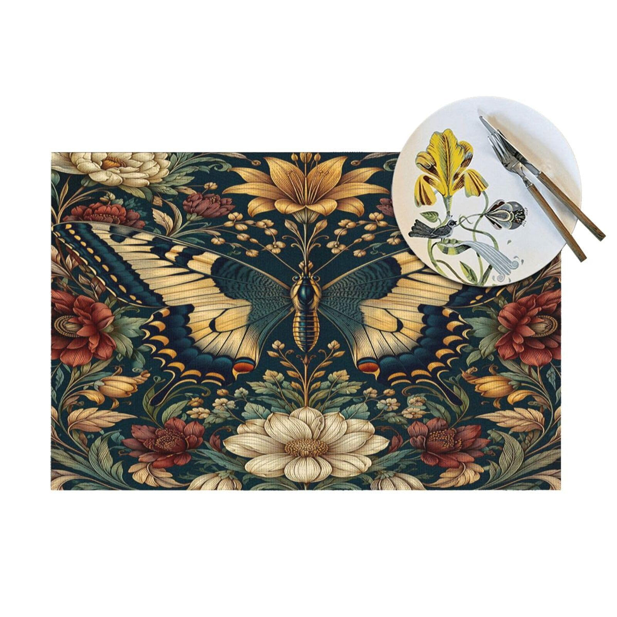 Vintage Butterfly Floral Woven Placemat 12X18 in O288