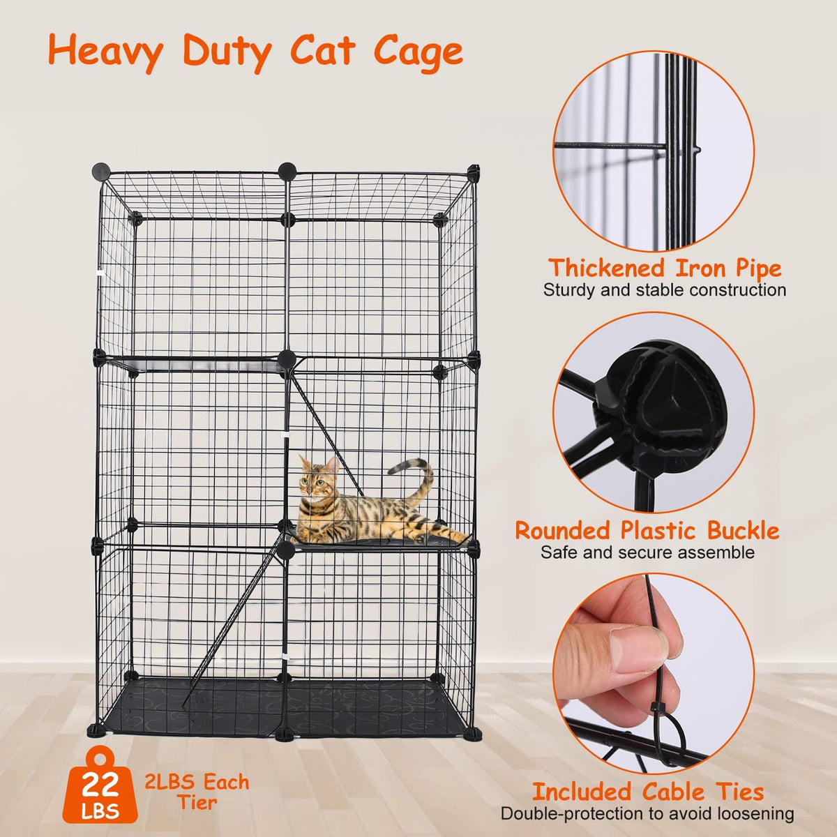 3-Tier Cat Cage with 3 Doors 2 Ramp Ladders L3391
