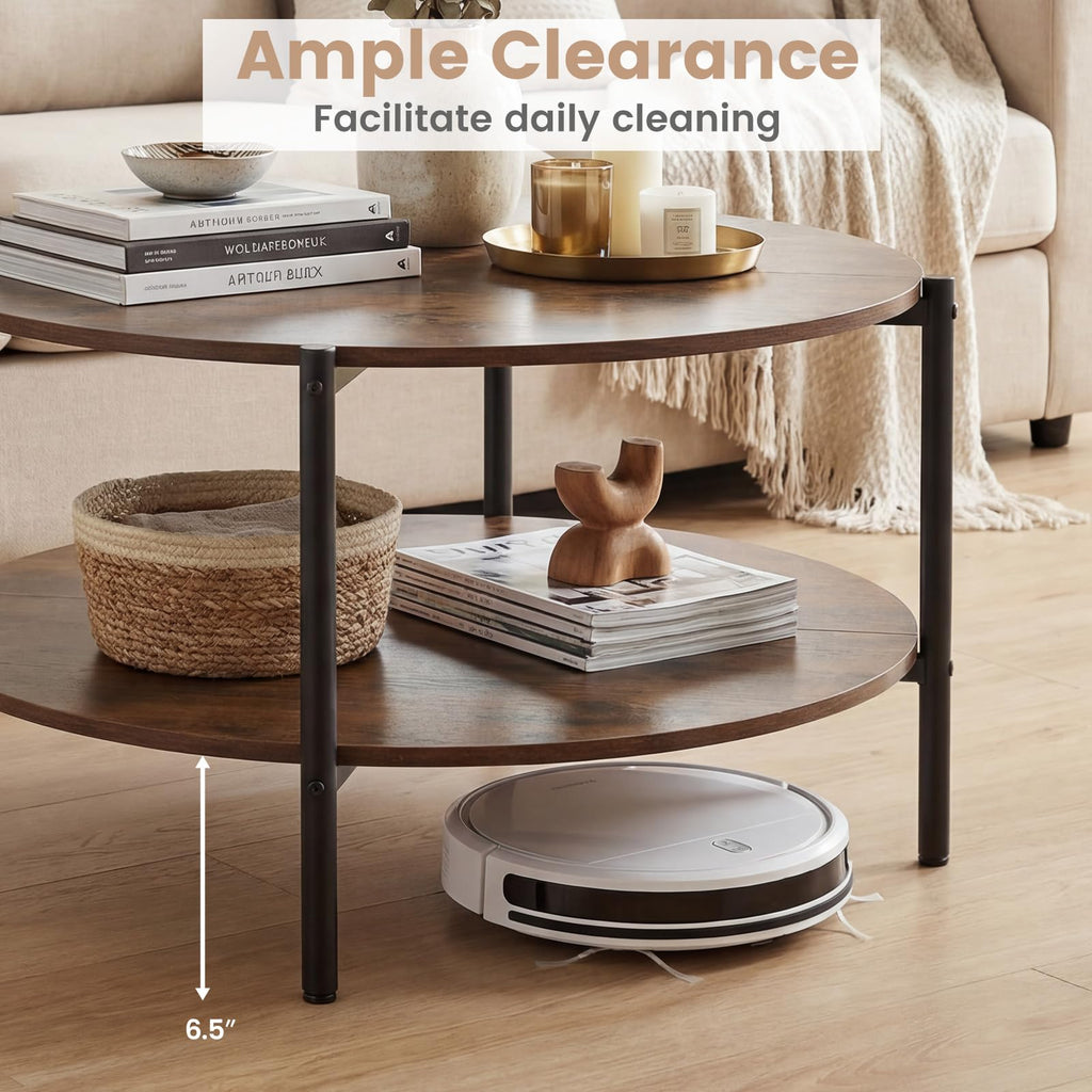 Round 2-Tier Coffee Table with Storage Shelf P682