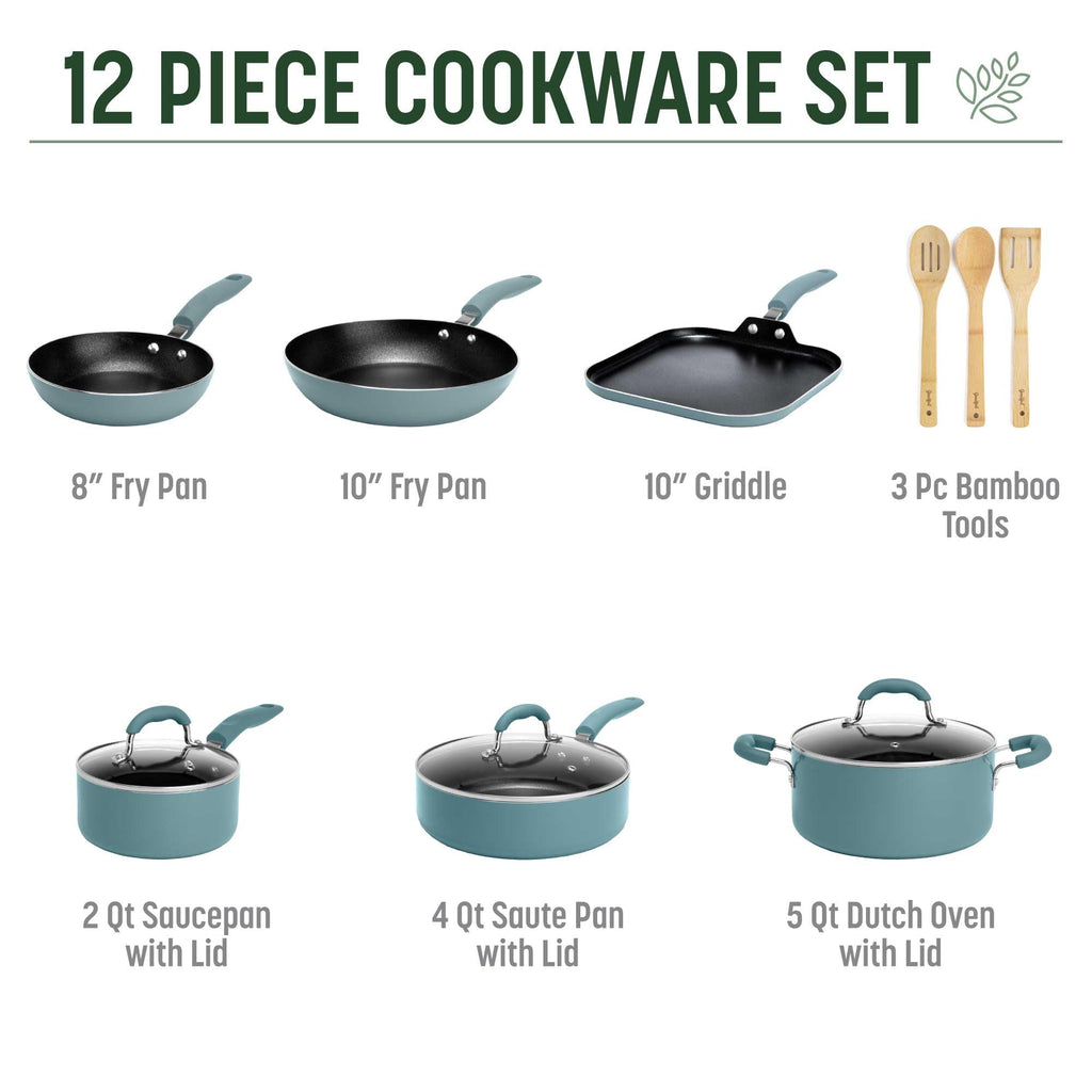 Turquoise 12-Piece Ceramic Nonstick Cookware Set I8749