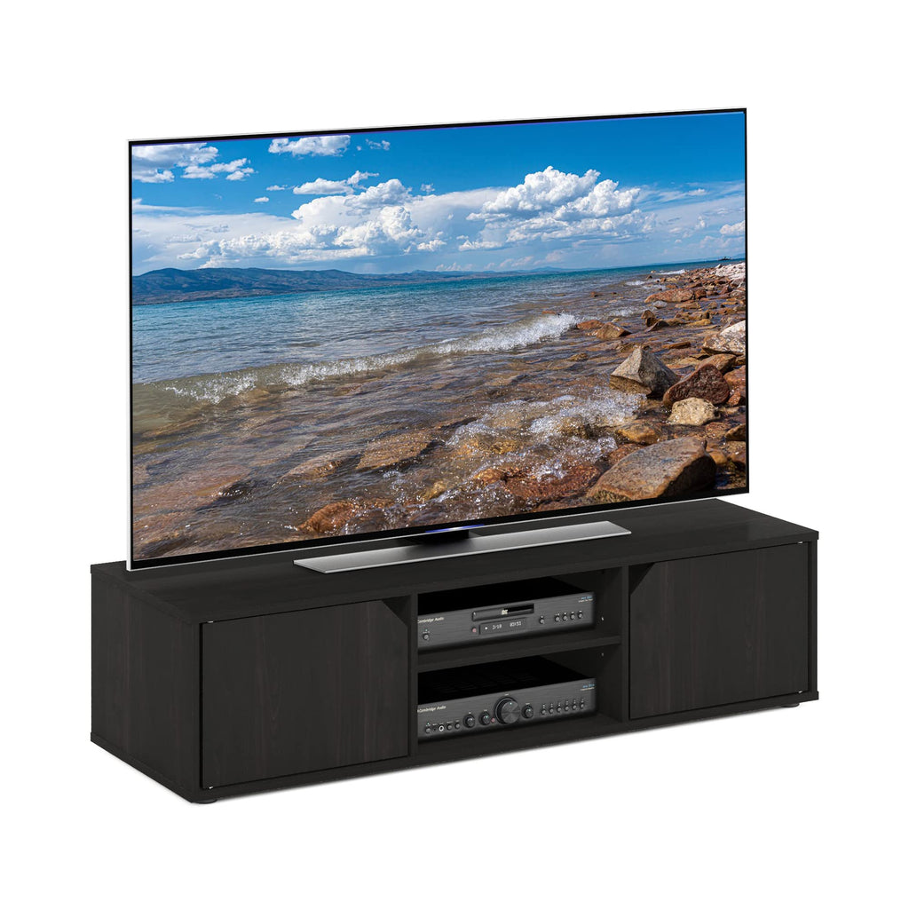 Espresso 2-Tier TV Stand with Open Shelf and Door Cabinets S7349