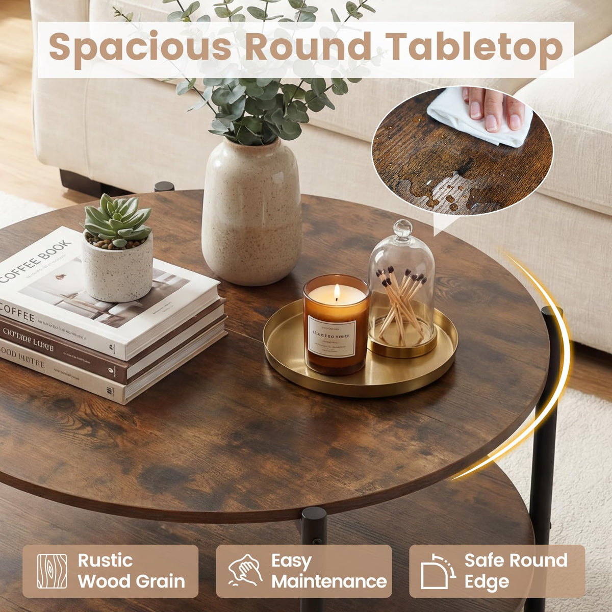 Round 2-Tier Coffee Table with Storage Shelf P682
