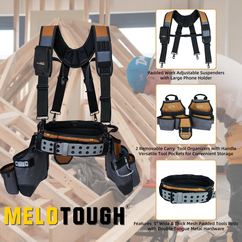 Khaki 28-Pocket Tool Belt and Suspenders H691