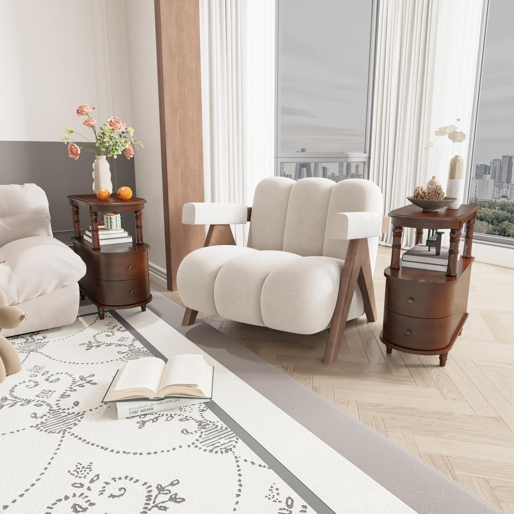 Solid Wood End Table with 2 Drawers S77320