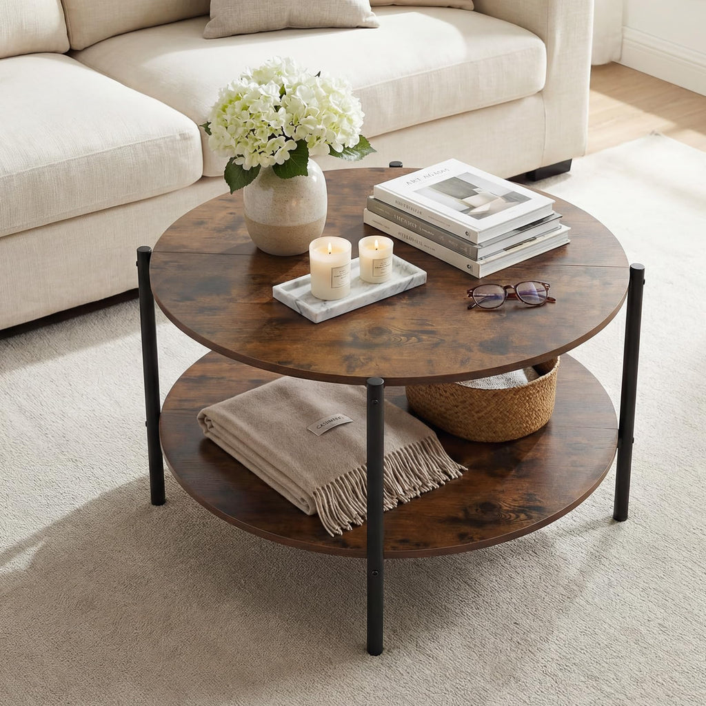 Round 2-Tier Coffee Table with Storage Shelf P682