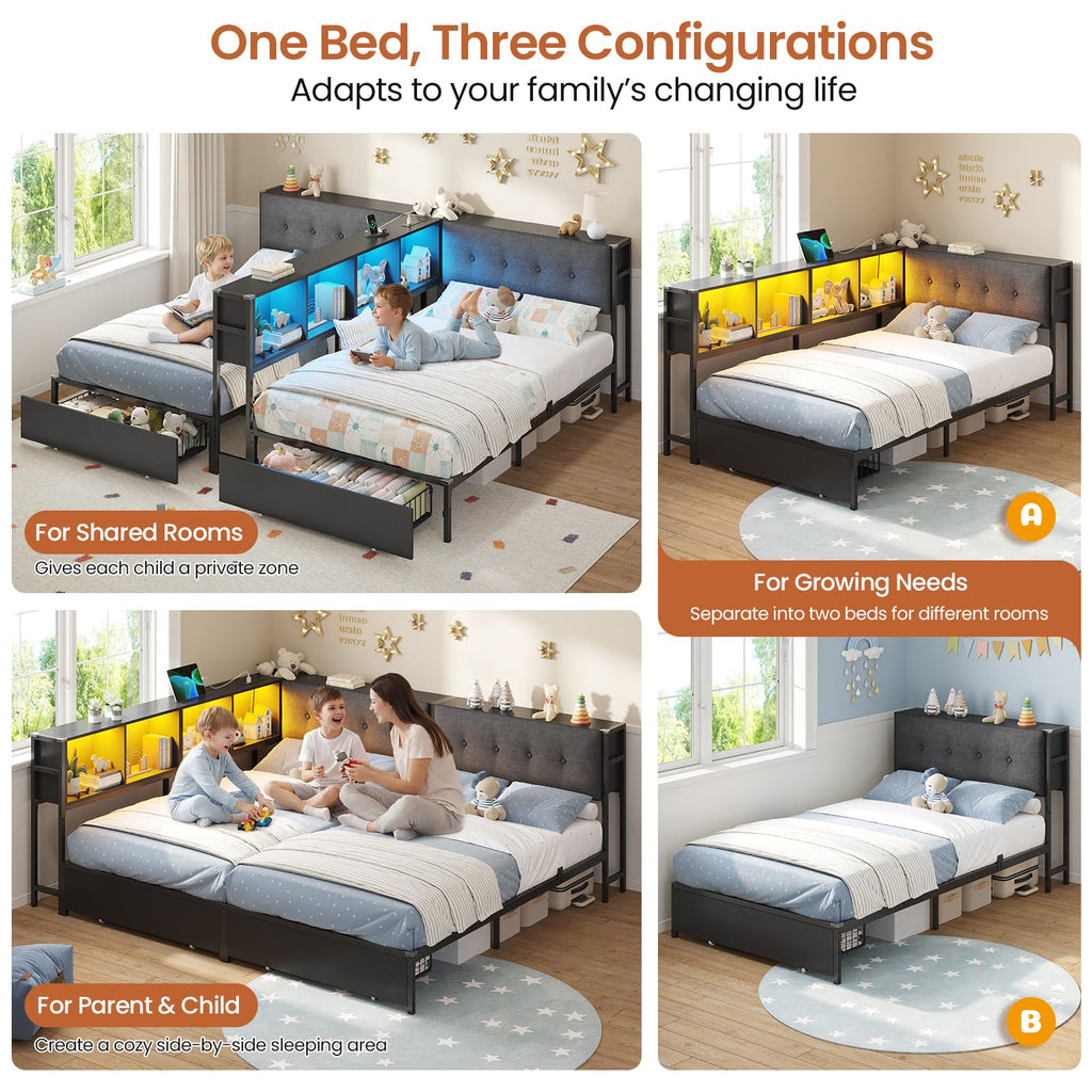 Black Twin Metal Platform Bed with Storage A910688