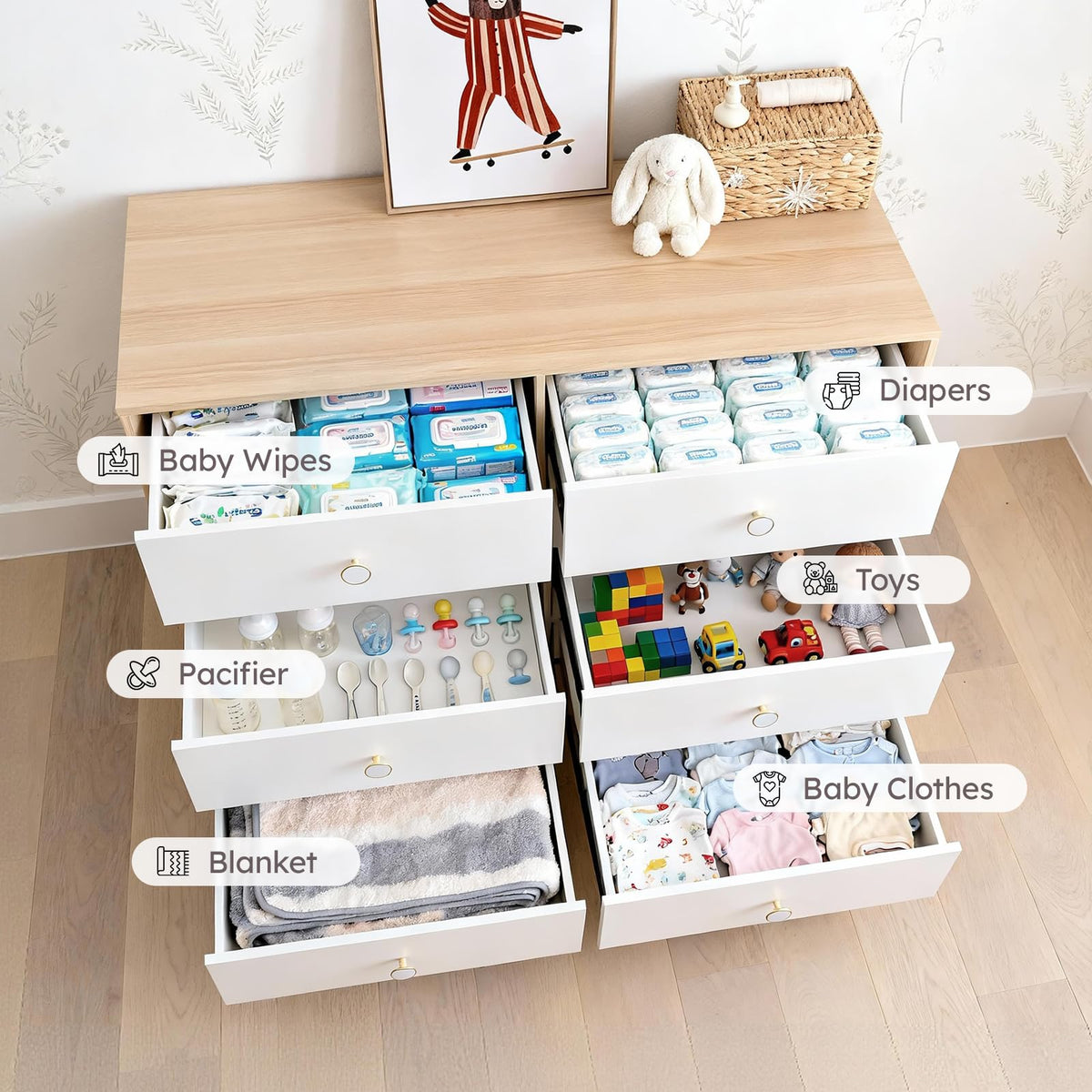 White 6 Drawer Baby Dresser N231