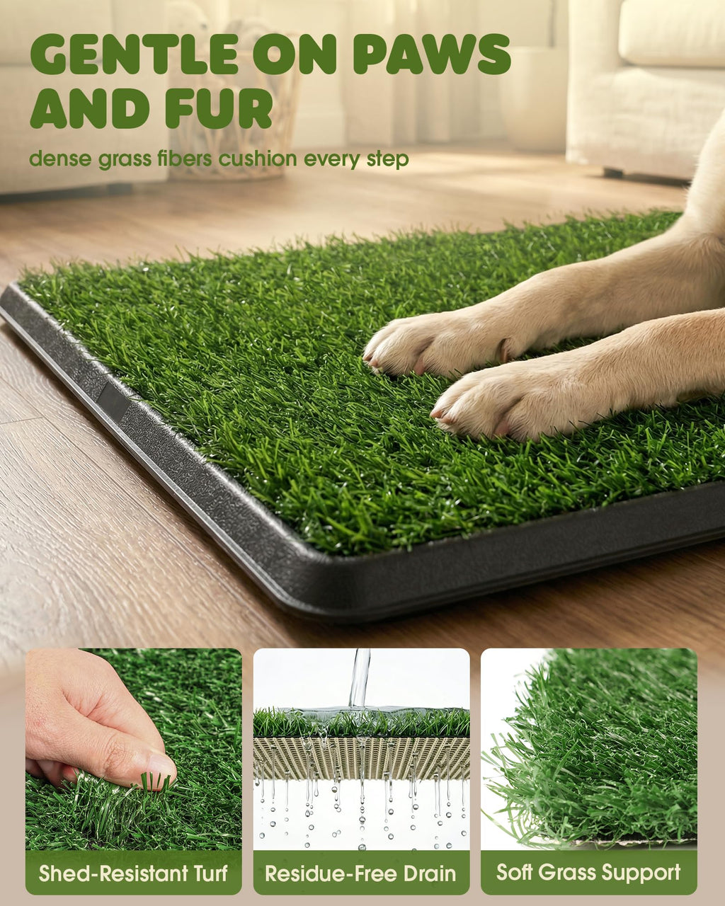Grass Pad for Dogs Potty, 3-Layer Reusable, Washable, 30 x 20 in I21409