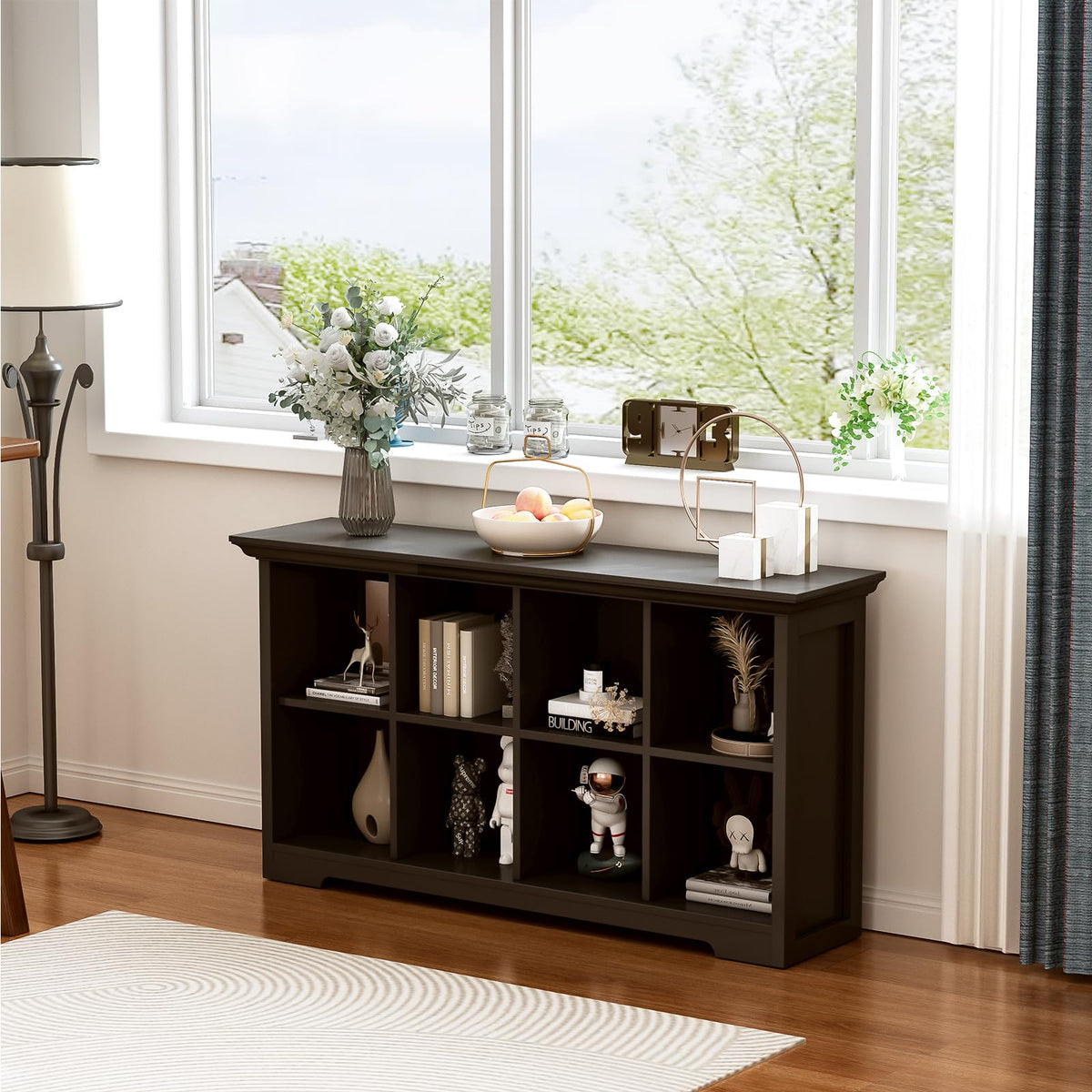 Black 8-Cube Open Bookcase with 2-Tier Low Cabinet P46380