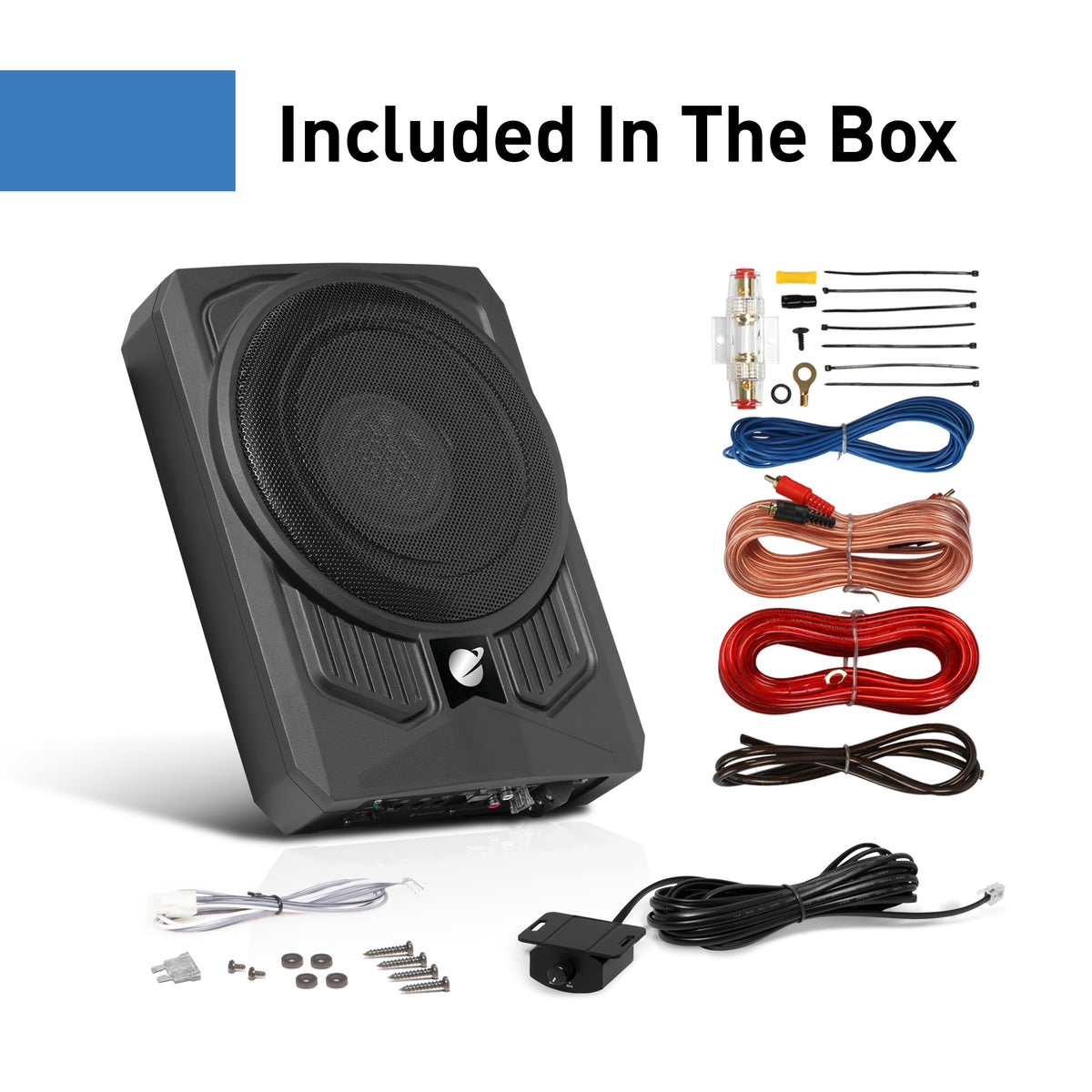10 Inch 1000 Watt Powered Car Subwoofer and Wiring Kit X1610