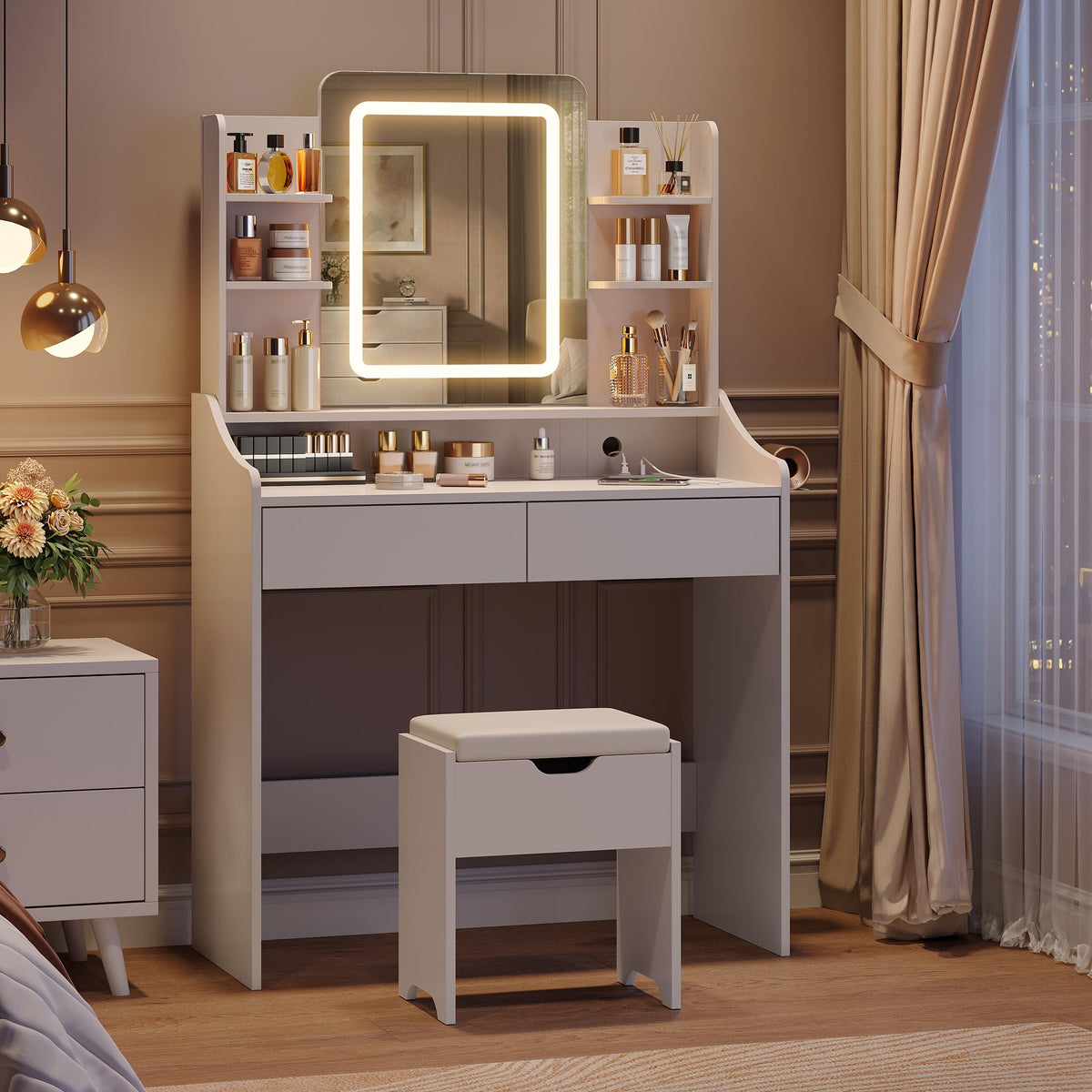 Vanity Desk with Lighted Mirror P178818