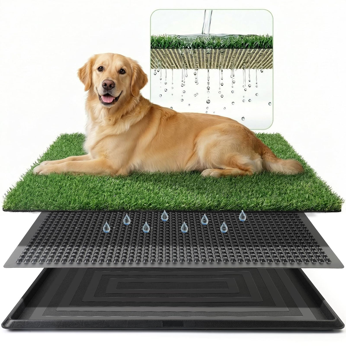 Grass Pad for Dogs Potty, 3-Layer Reusable, Washable, 30 x 20 in I21409