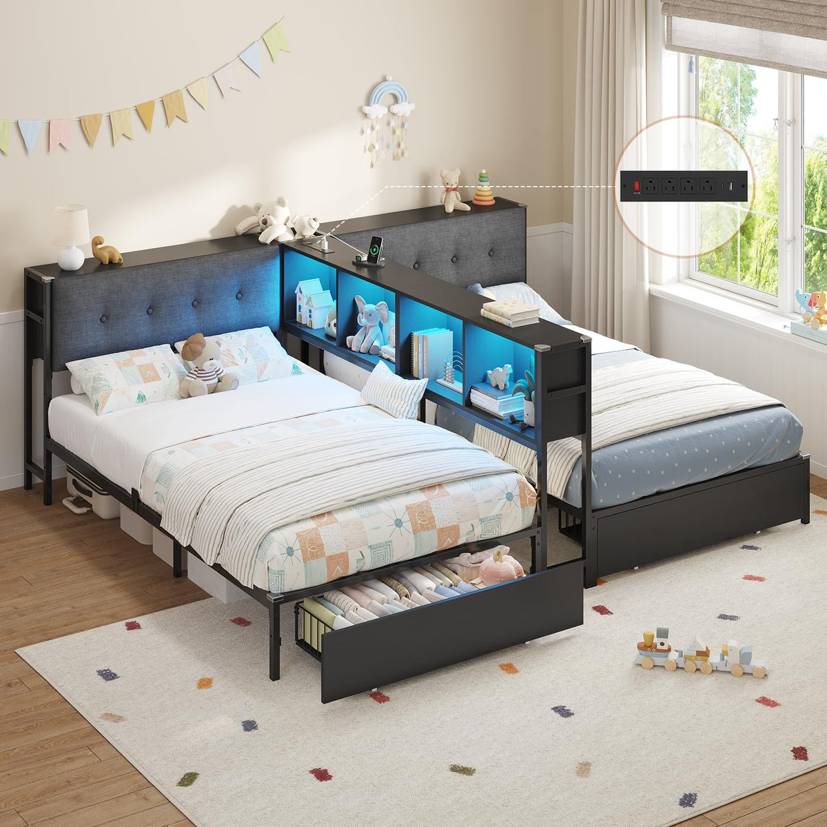 Black Twin Metal Platform Bed with Storage A910688