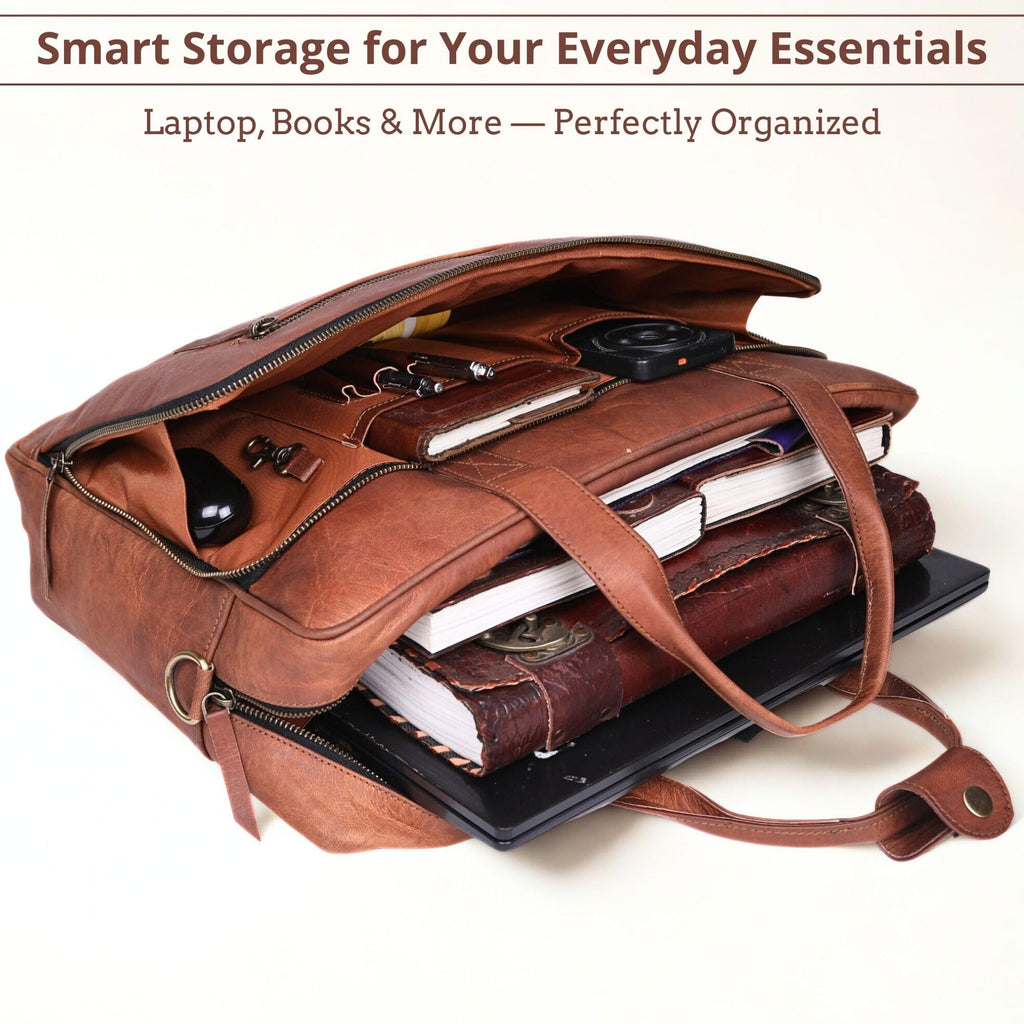 Brown 17-inch Genuine Leather Laptop Briefcase B8672