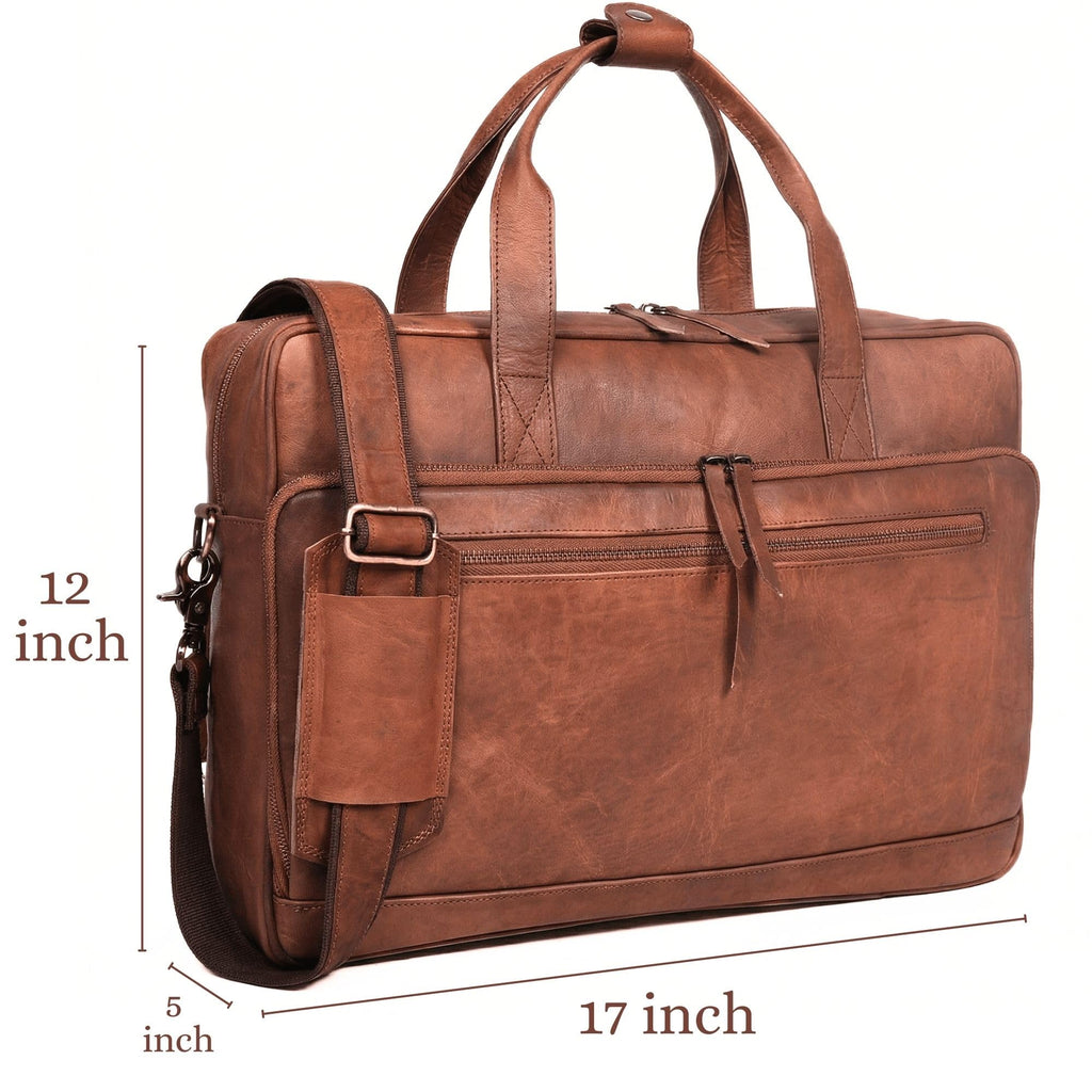 Brown 17-inch Genuine Leather Laptop Briefcase B8672