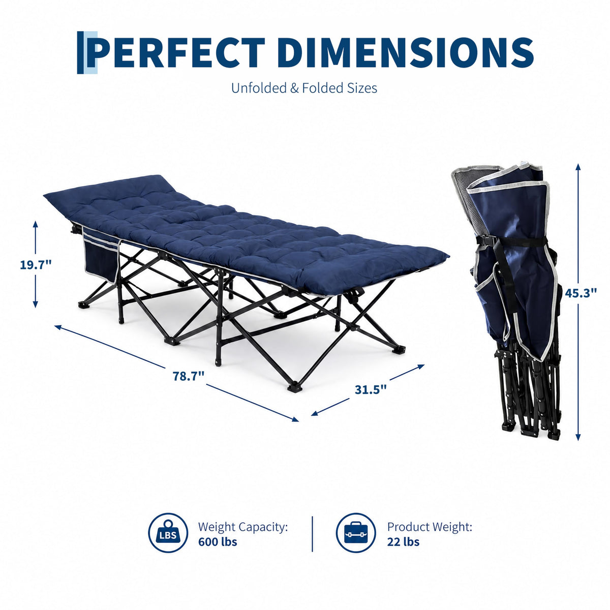 Blue 600 Lb Capacity Folding Camping Cot F6473