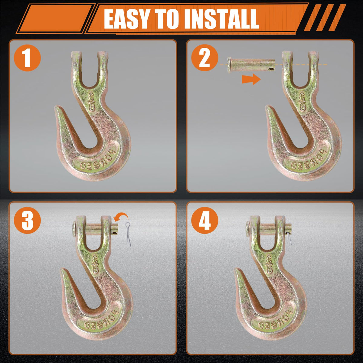 3/8" Grade 70 Clevis Grab Hooks, 10 Pack M5383