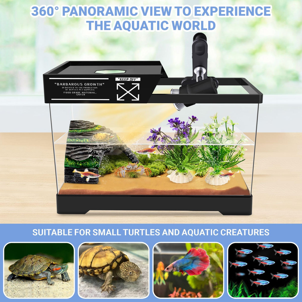 Mini Turtle Tank Kit with Adjustable Lamp and Lid P224333