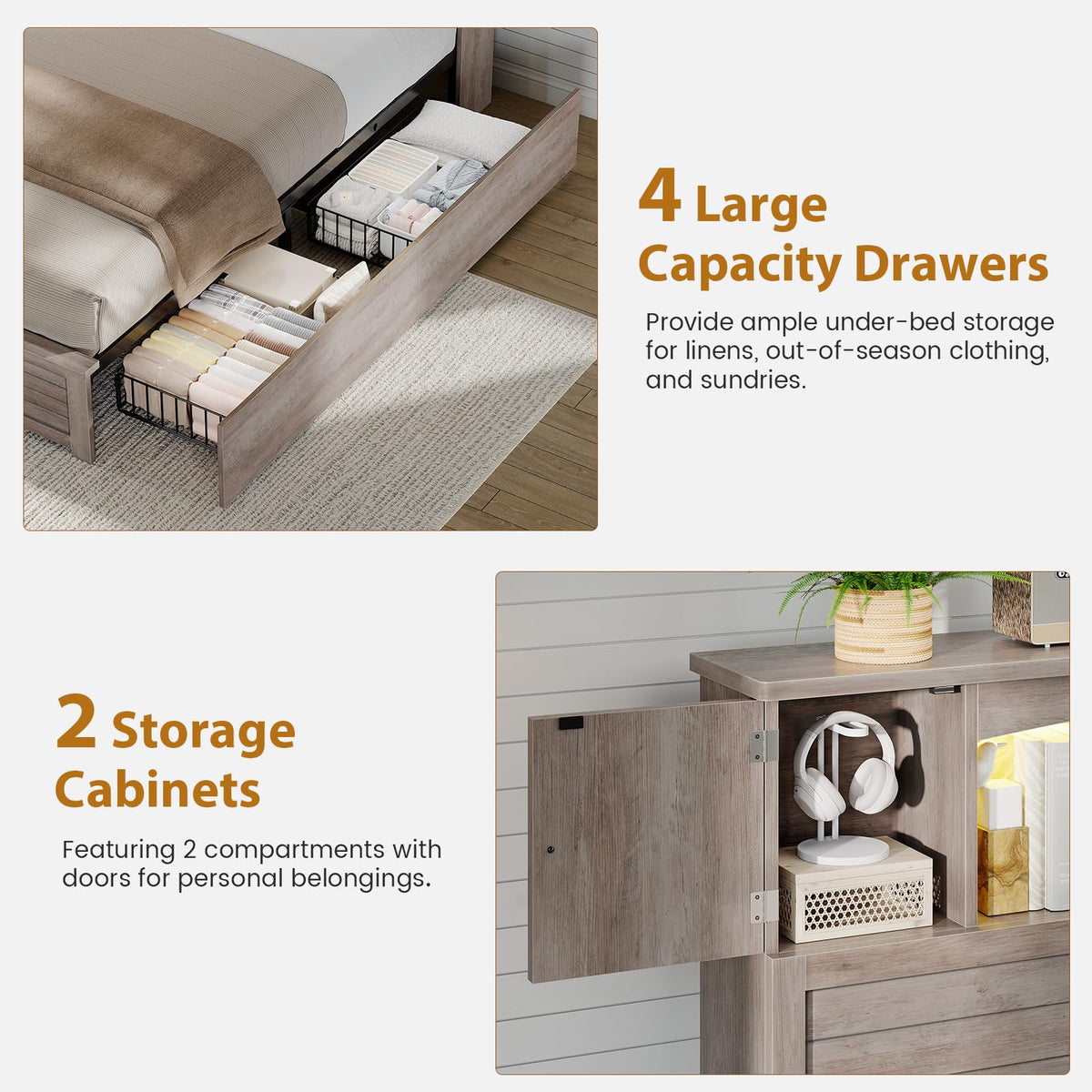Twin Size Wood Platform Bed Frame with Bookcase Storage Headboard and 4 Drawers M62248