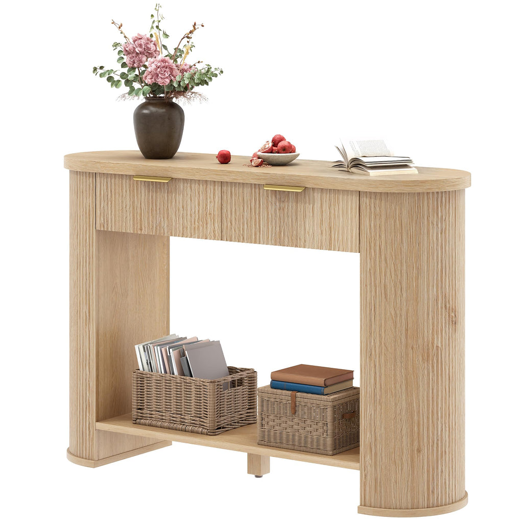 47.2" Oak Console Table with 2 Drawers & Shelf A21144