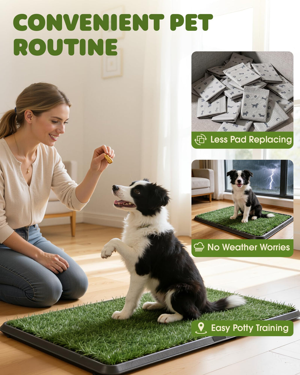 Grass Pad for Dogs Potty, 3-Layer Reusable, Washable, 30 x 20 in I21409