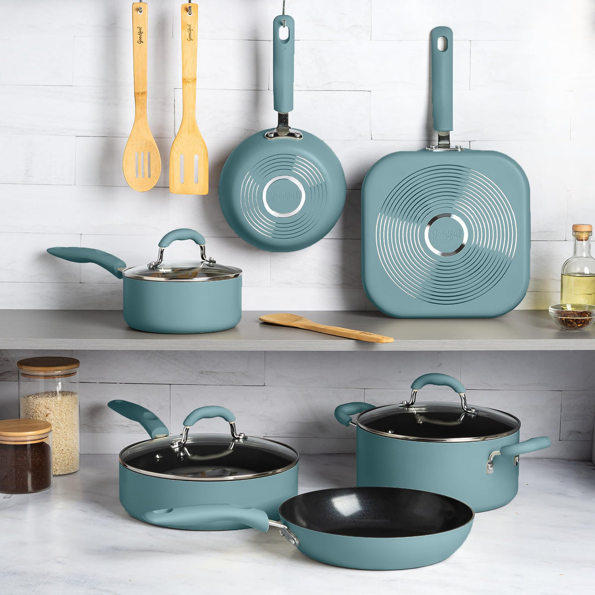 Turquoise 12-Piece Ceramic Nonstick Cookware Set I8749