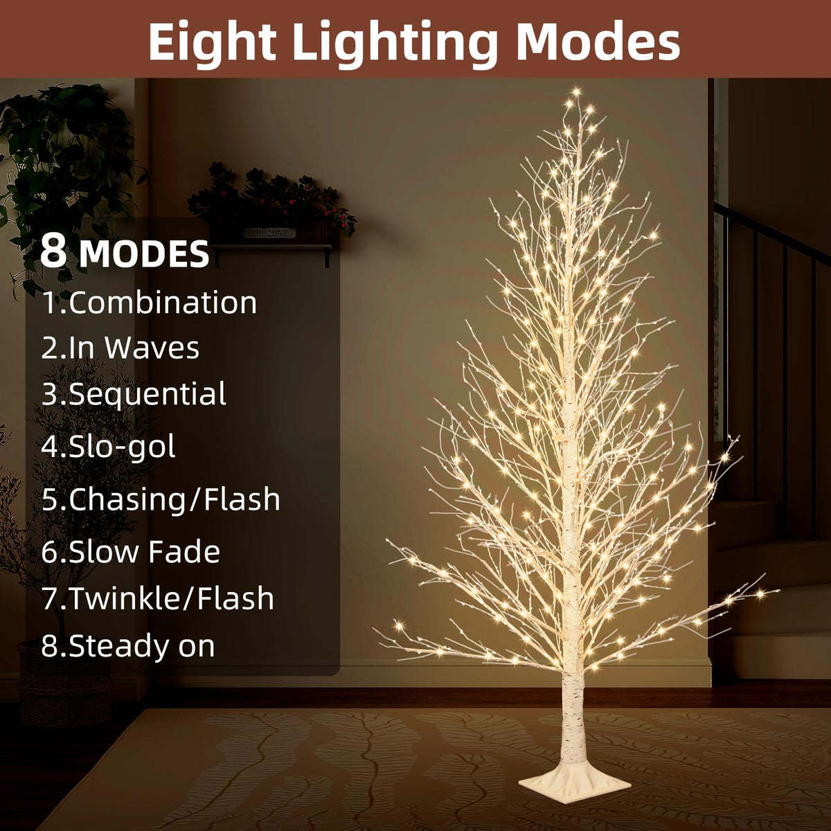 6FT LED Lighted Birch Tree with Timer IP44 Waterproof H9799