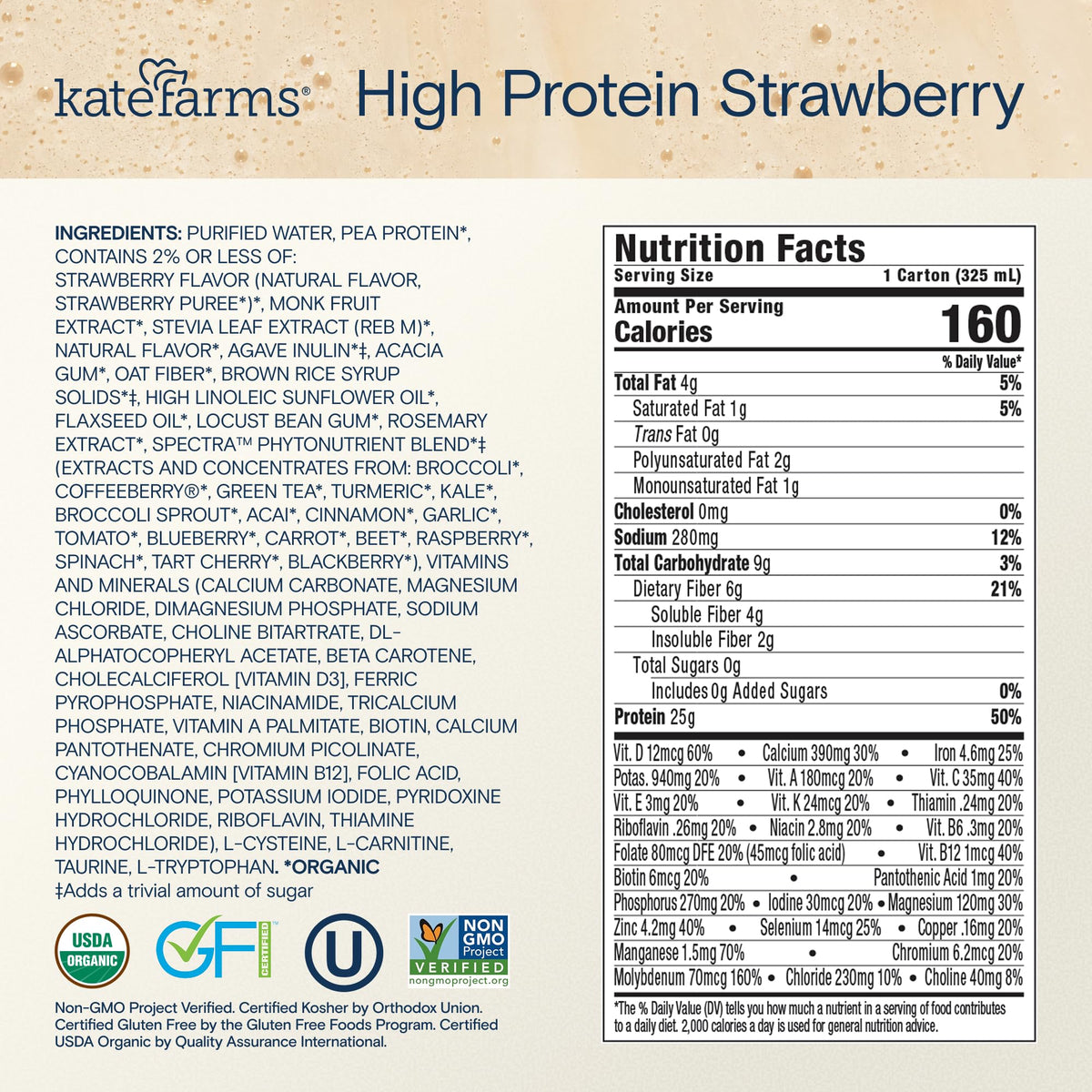 Organic High Protein Strawberry Shake, 25g Protein, 12 Pack K385