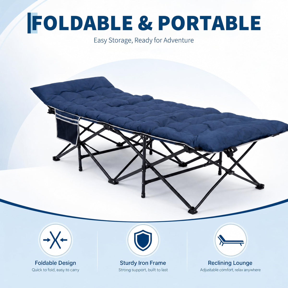 Blue 600 Lb Capacity Folding Camping Cot F6473