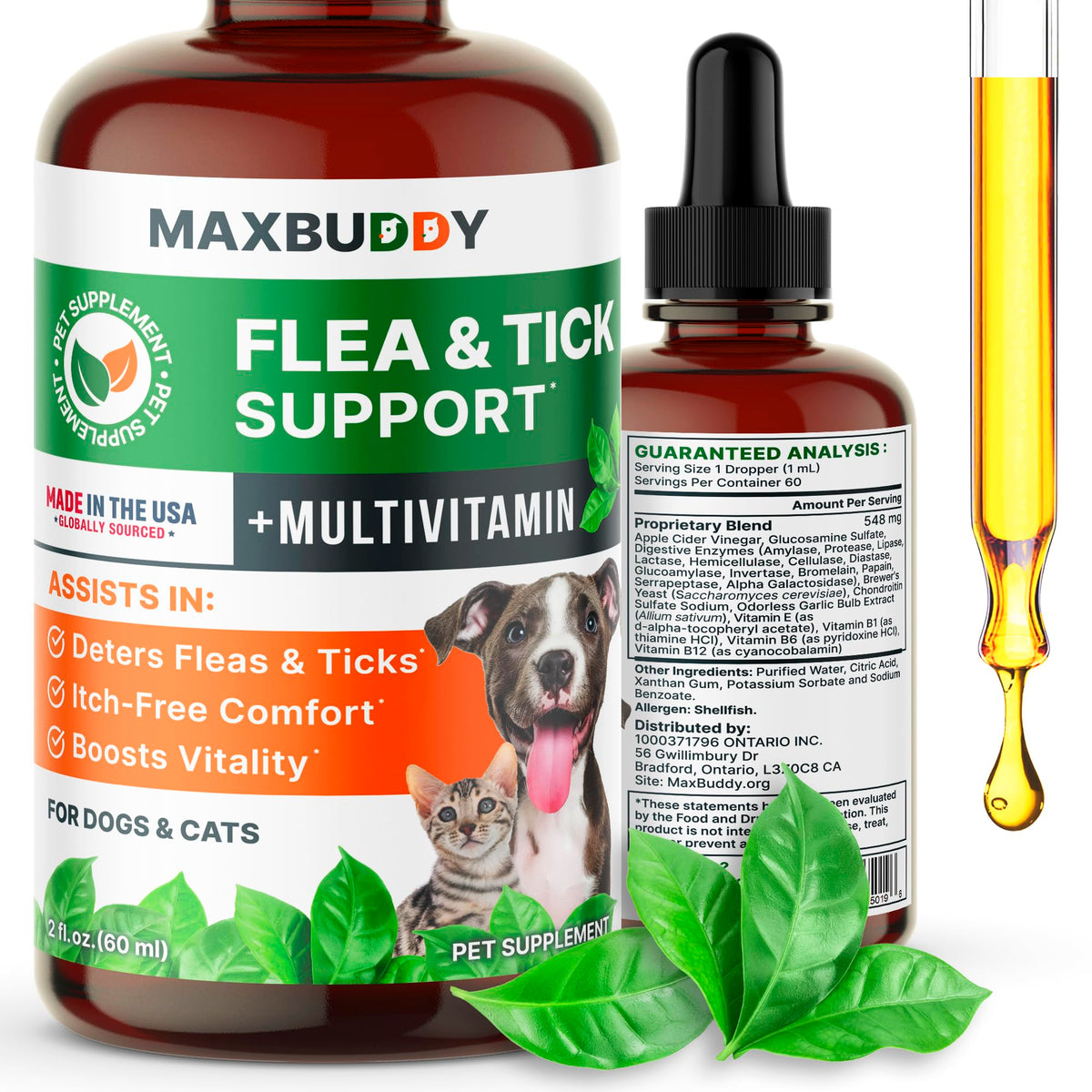 Natural Flea and Tick Oral Supplement Drops for Dogs and Cats L8803
