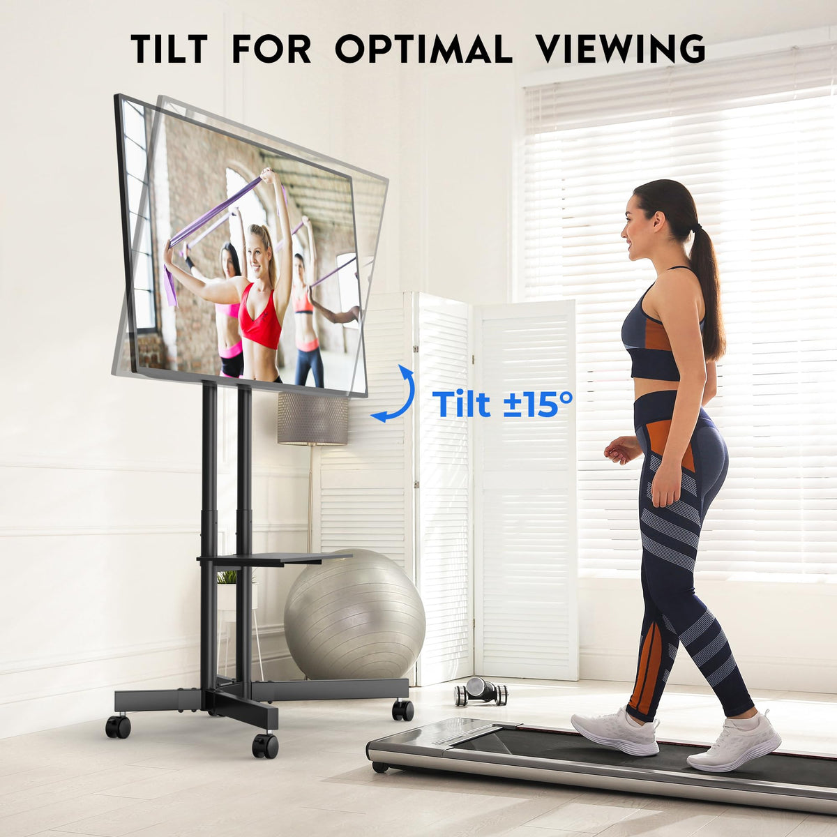 Rolling TV Stand with Tilt, Black D3294