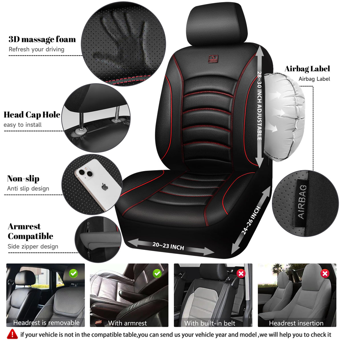 3D Foam PU Leather Car Seat Covers Full Set E21725
