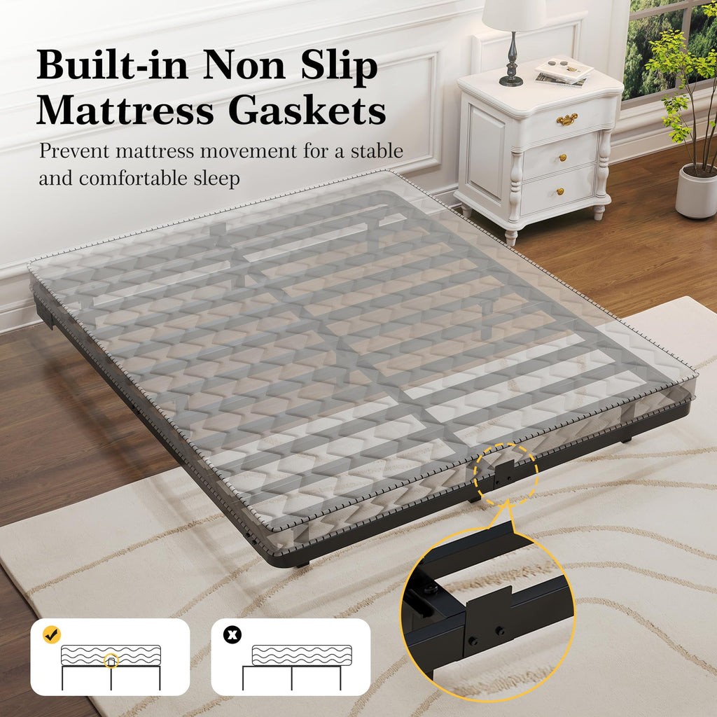 Queen Metal Platform Bed Frame with LED Lights and Charging Station L7774