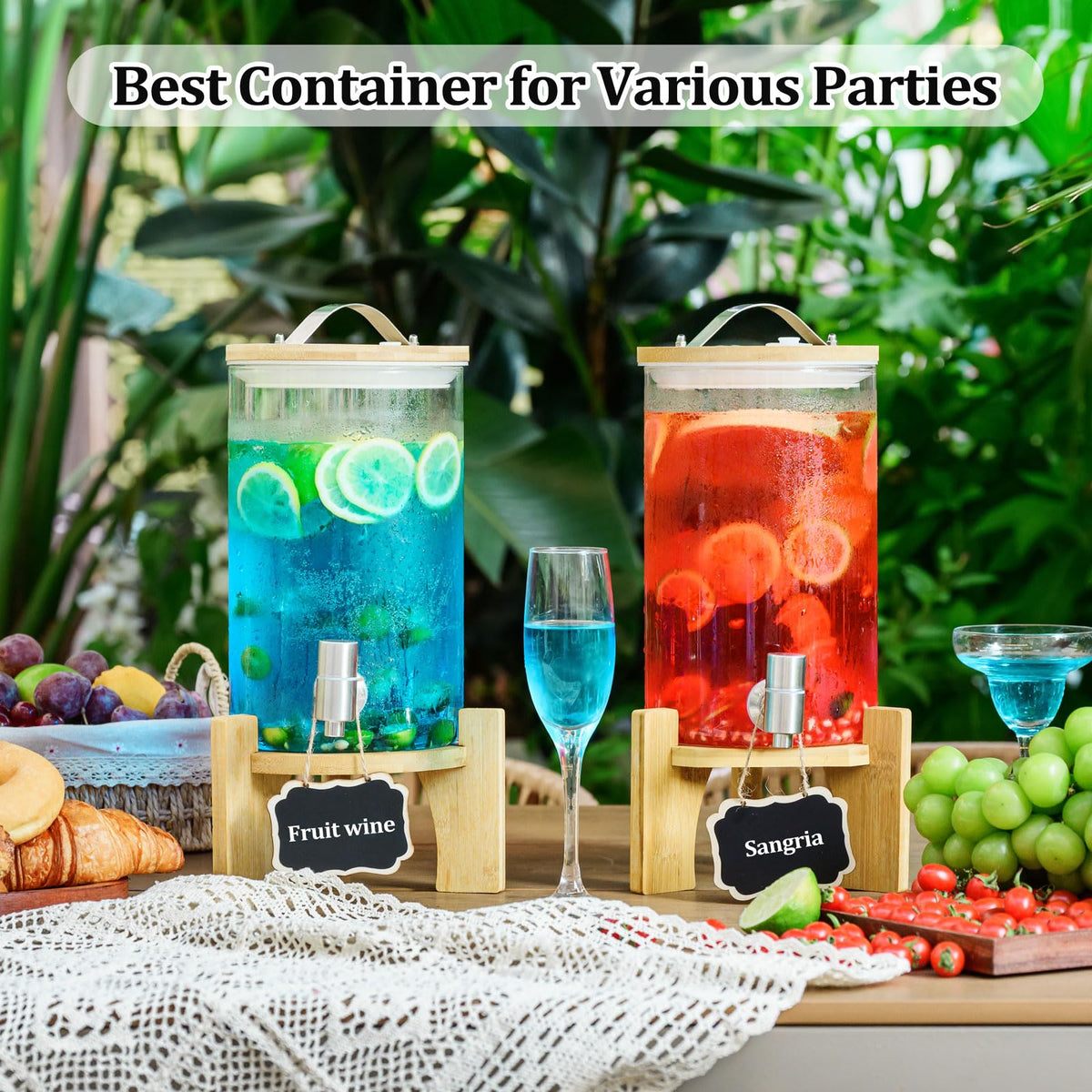 1.2 Gallon Glass Drink Dispenser with Stand and Spigot, 2 Pack Q1949