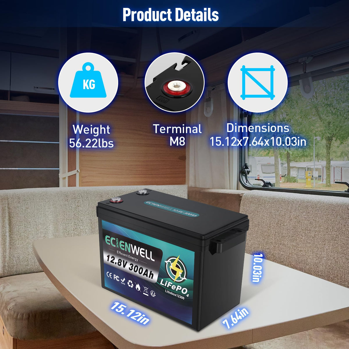 12V 600Ah LiFePO4 Battery with 200A BMS R24362