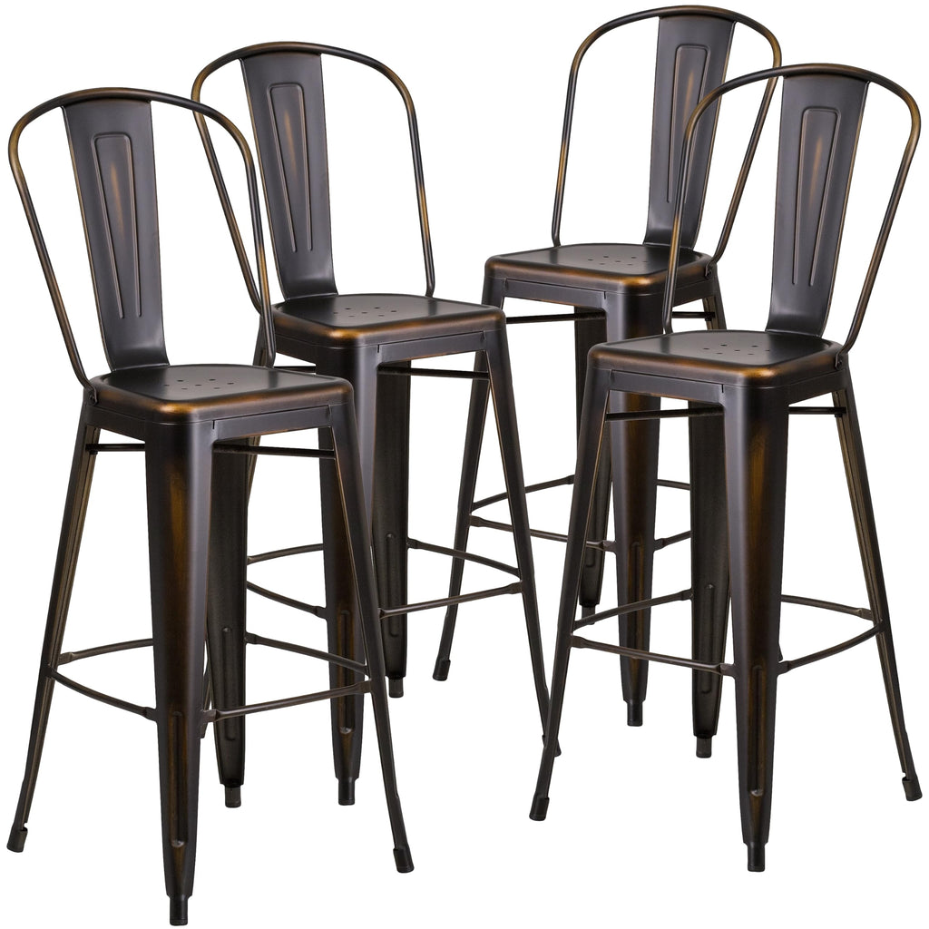 Distressed Copper Metal Indoor-Outdoor Barstool with Back E50139