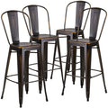 Distressed Copper Metal Indoor-Outdoor Barstool with Back E50139