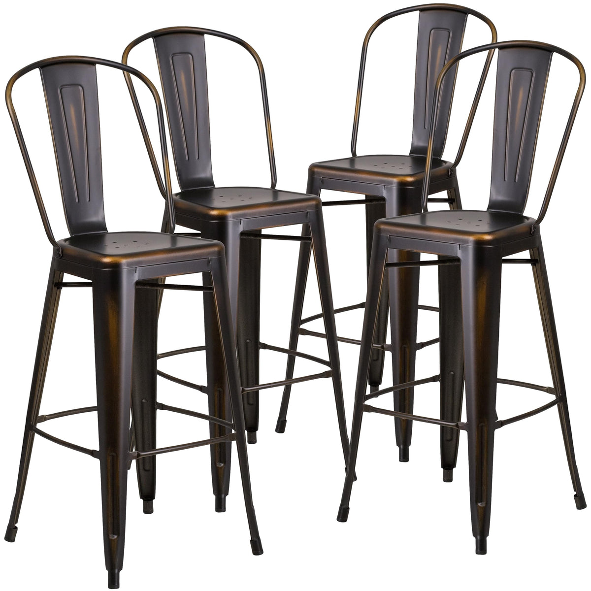 Distressed Copper Metal Indoor-Outdoor Barstool with Back E50139
