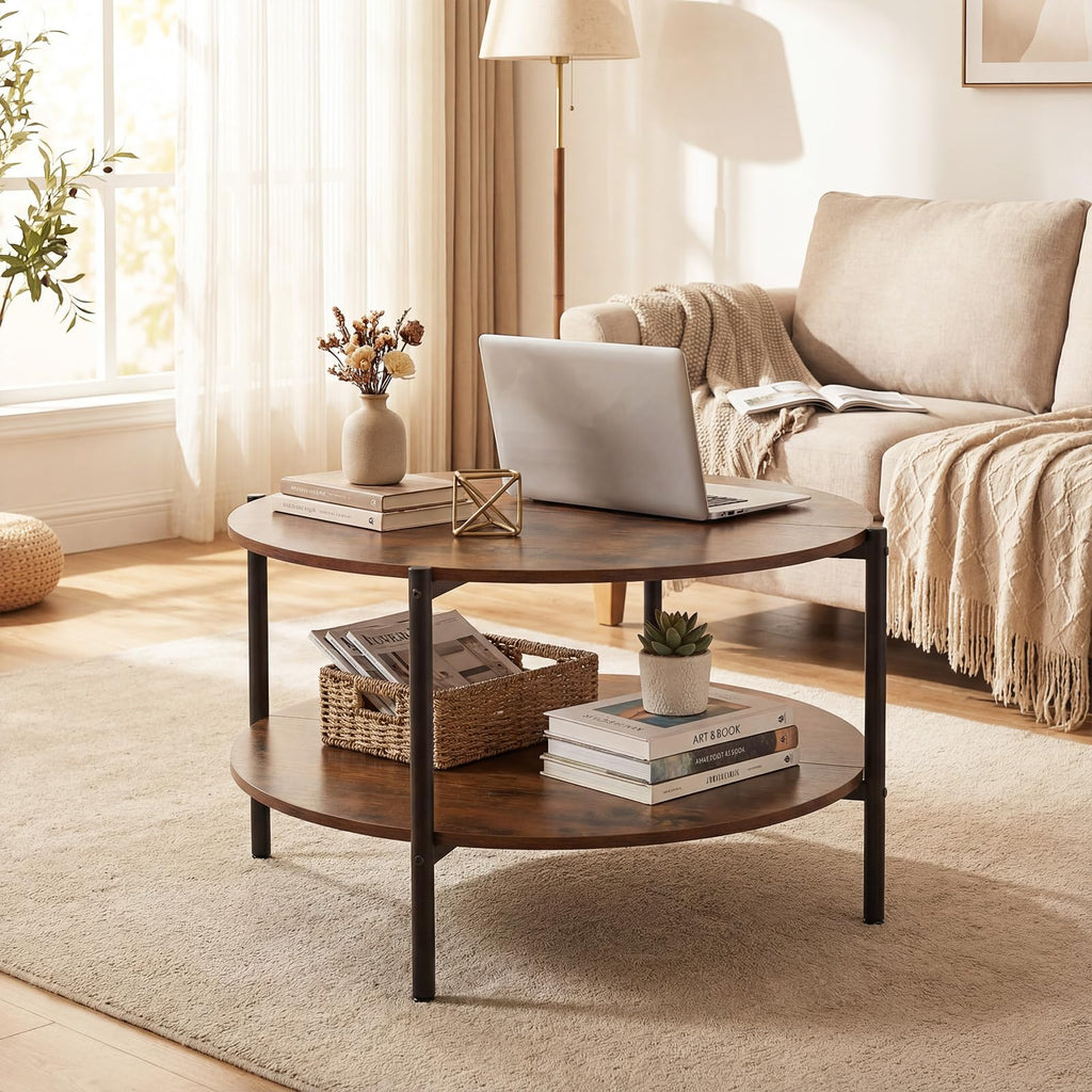 Round 2-Tier Coffee Table with Storage Shelf P682