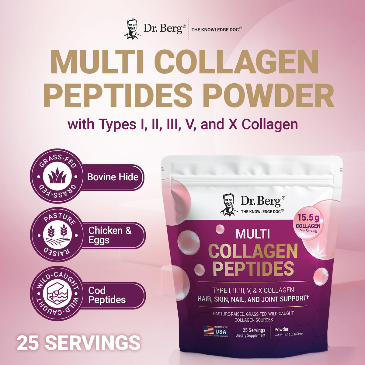 Unflavored Multi Collagen Peptides Powder 25 Servings G734