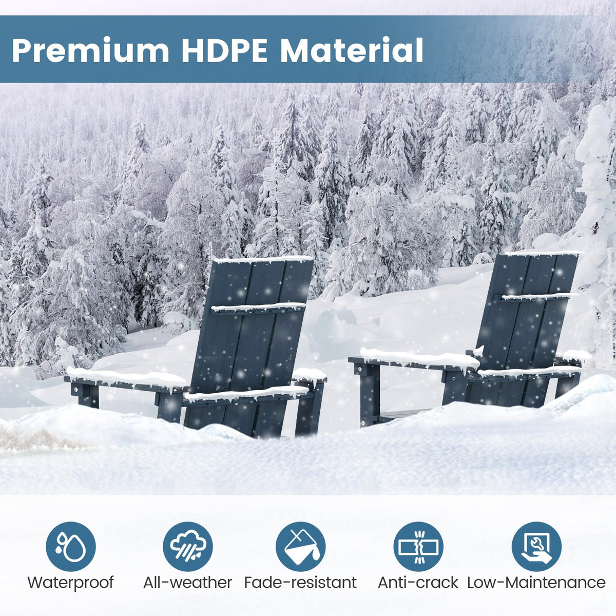 52” Tall HDPE Adirondack Chair Set of 4 Navy U1068