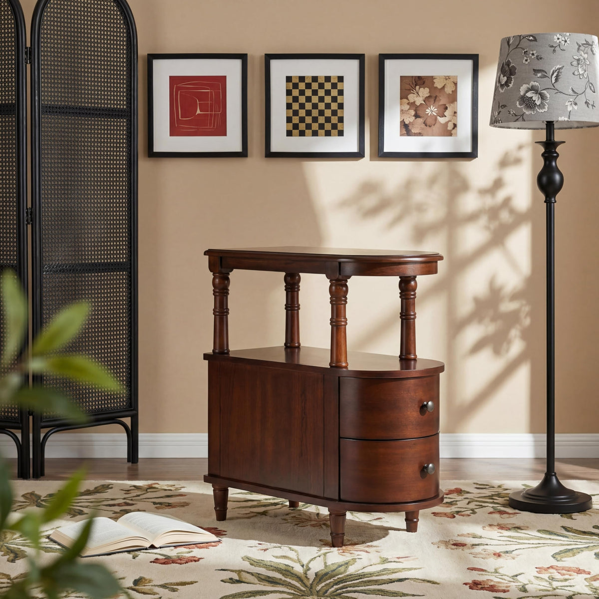Solid Wood End Table with 2 Drawers S77320